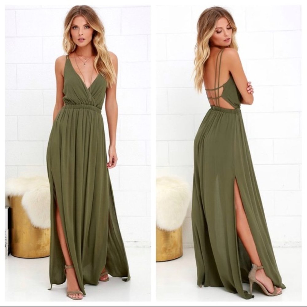 LOST IN PARADISE OLIVE GREEN MAXI DRESS LULUS XS